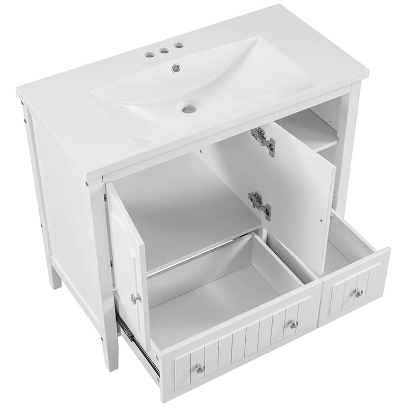 36" Bathroom Vanity with Ceramic Basin - Storage Cabinet with Drawers