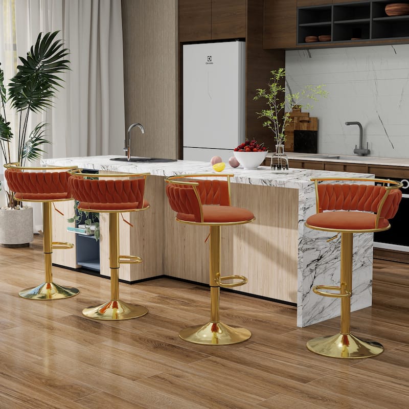 Modern Velvet 26" Adjustable Swivel Bar Stools (Set of 4) - Set of 4 - Orange