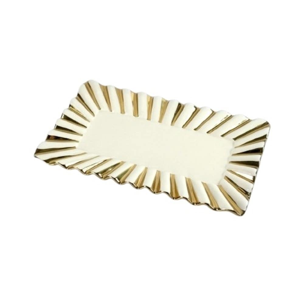 10" Rectanglar Ceramic Plate with Gold Ray Border