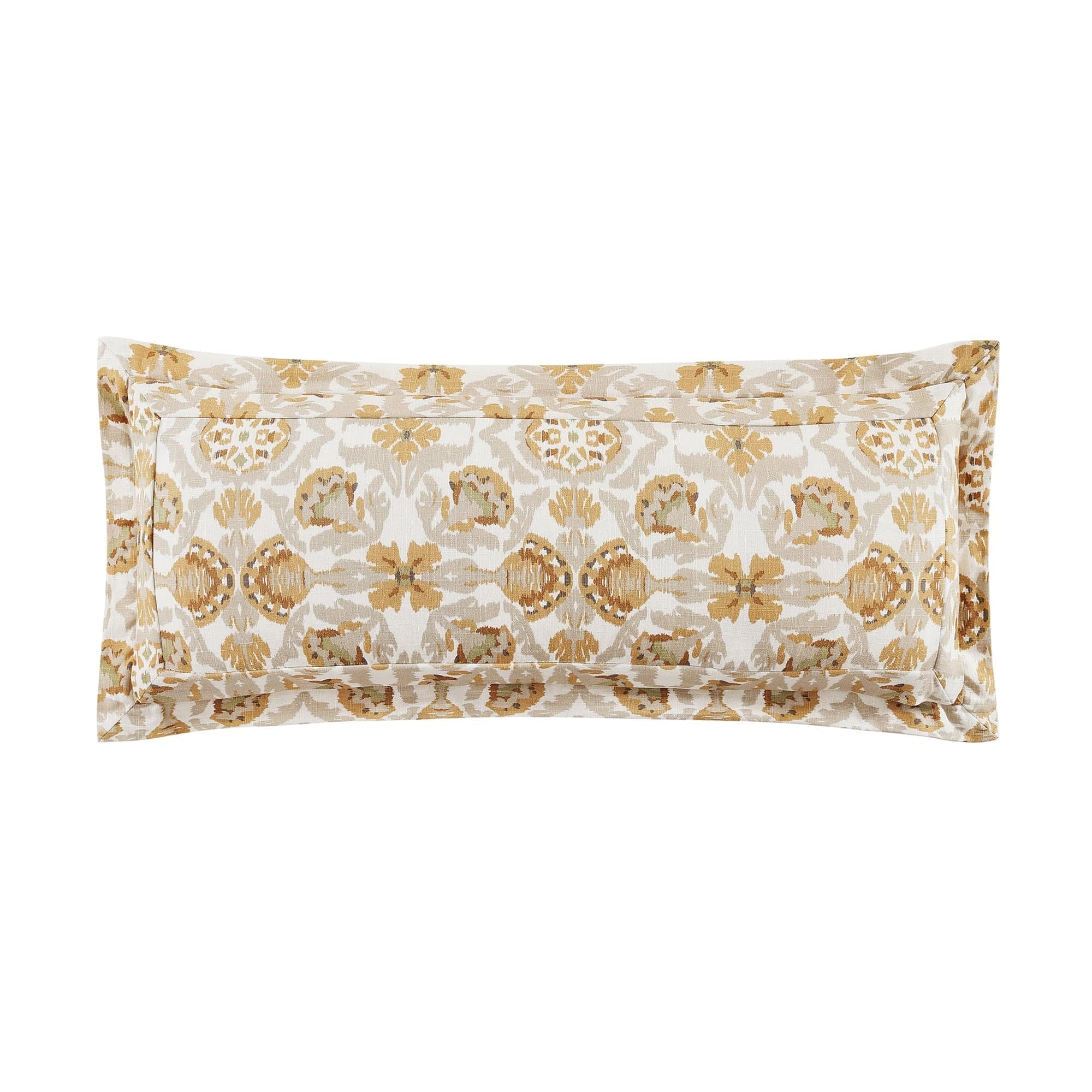 HiEnd Accents Andie Washed Linen Vintage Floral Bedding Medallion Print Decorative Lumbar Pillow, 14" x 36"
