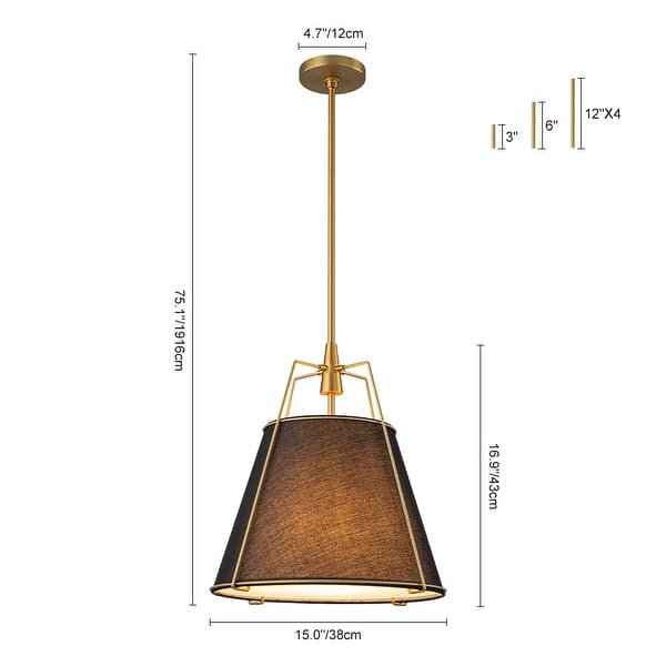 dimension image slide 1 of 7, Mid Century 4-Light Conical Fabric Shade Lantern Pendant Ambient Light