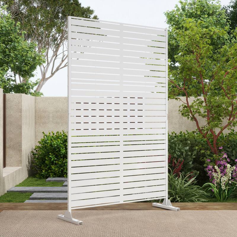 Outdoor 75'' x 47'' Metal Privacy Screen Fence Panel Line Pattern
