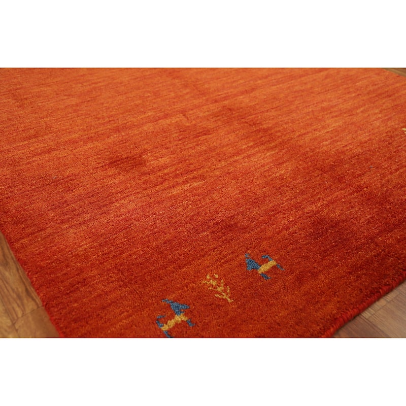 Orange Tribal Gabbeh Indian Rug Hand-Knotted Wool Carpet - 4'0" x 5'10" - Orange - 4'0" x 5'10"