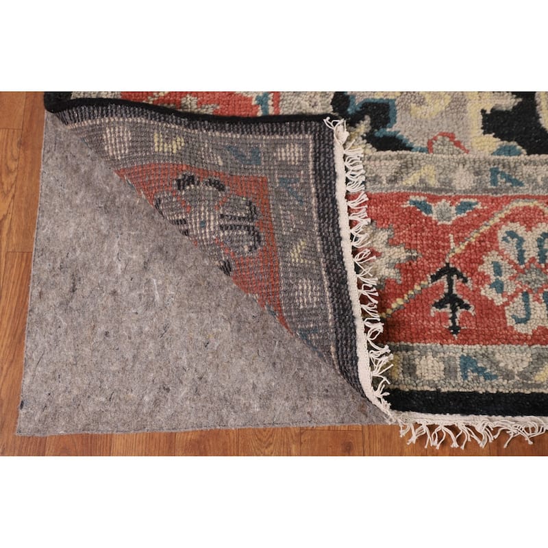 Black Geometric Heriz Serapi Indian Area Rug Hand-Knotted Wool Carpet - 7'11" x 9'9"