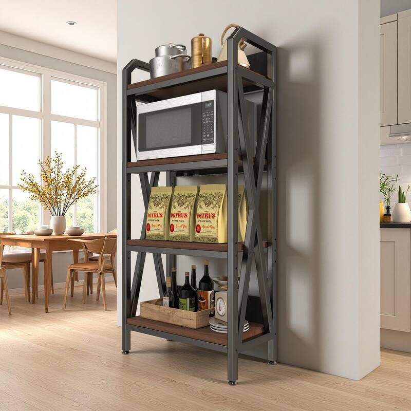 Anmytek 56.30 Inch Tall Bakers Rack 4 Level Storage Shelves Metal and Wood 25.60 Inch Length Kitchen Organizer Storage