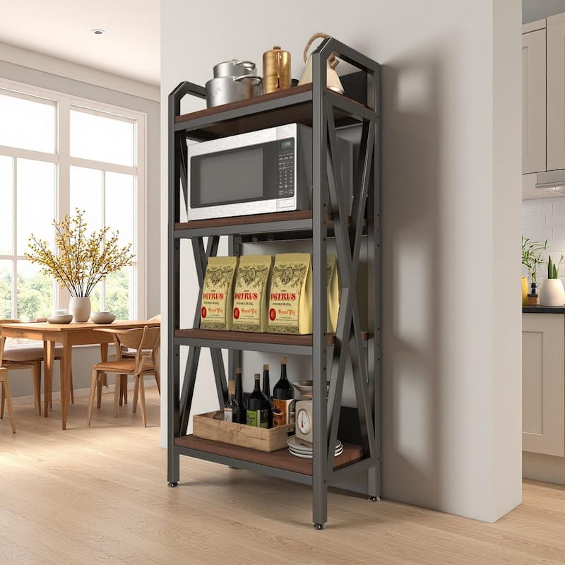 Rossetta 4-Tier 56.30'' Tall Morden Stylish Metal and Wooden Open Shelving Bakers Rack,25.60'' Length