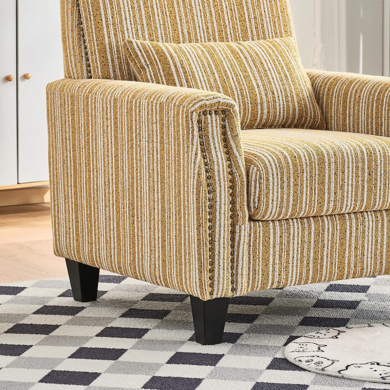 Modern Accent Chair with Arms,Comfy Upholstered Armchair for Living Room,Grey and White Striped Armchair with Nailhead Trim