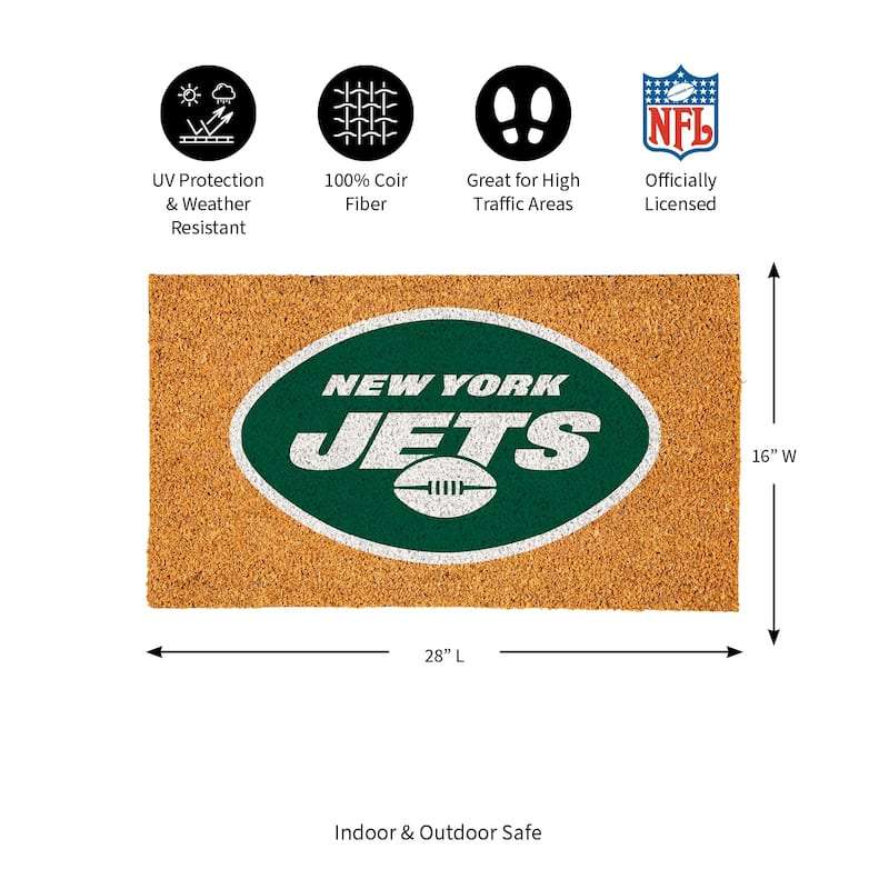 Coir Door Mat, 16"x 28", New York Jets - 28" x 16"
