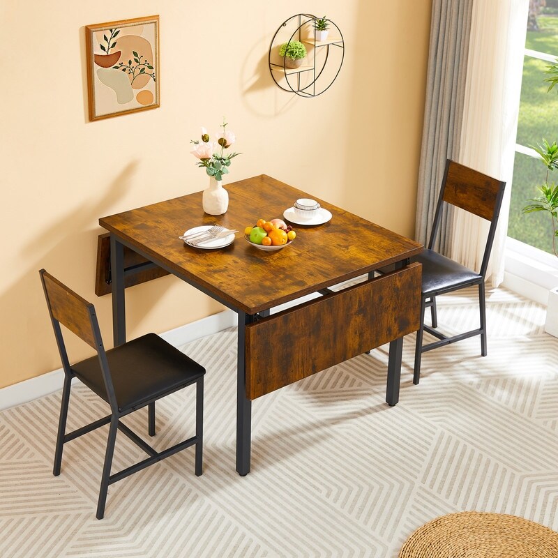 Vintage Industrial Folding Dining Table, Drop Leaf Extendable
