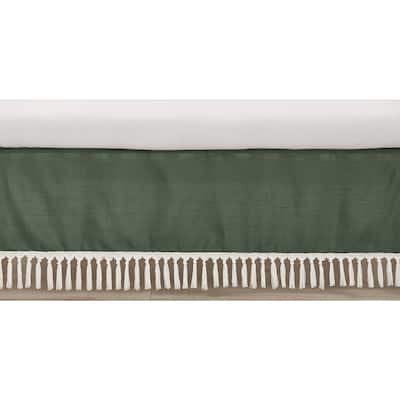 Dark Green Boho Chic Girl Boy Unisex Crib Bed Skirt Solid Sage Hunter Ivory Bohemian Linen Macrame Modern Farmhouse Minimalist