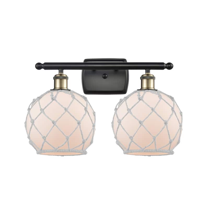 Innovations Lighting Farmhouse Rope 2 Light 16" Wide Bathroom Vanity - Black Antique Brass / White