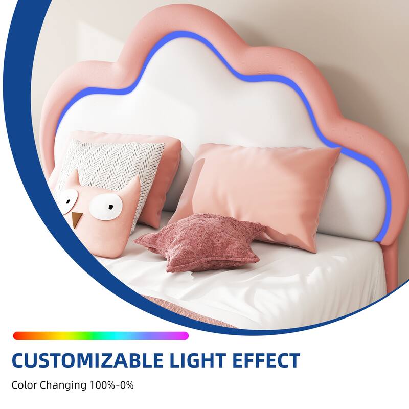 Moasis PU Adjustable Cloud Headboard Bed Frame Platform with LED