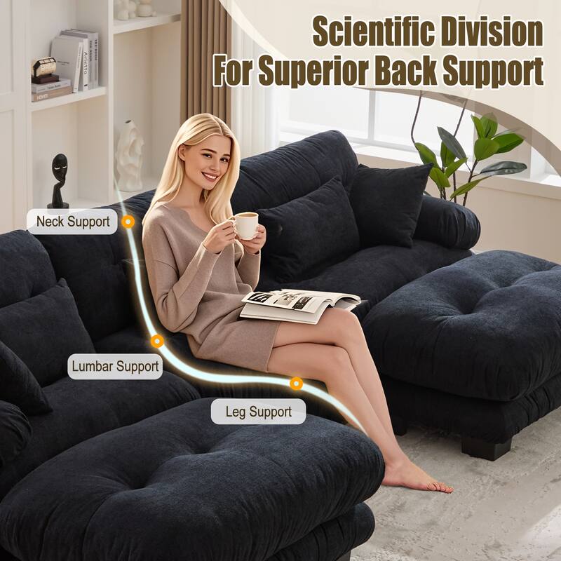 118'' Large U Shape Sofa Velvet Modular Sofa with 2 Ottomans for Living Room