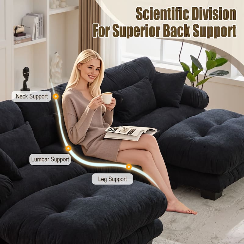 Pelletized Velvet U-shaped Sectional Sofa Modular Chaise Lounge Couch with 2 Ottomans, Deep Seat, Bolster Arms and Pillows