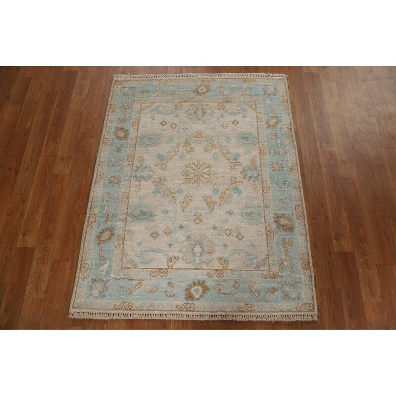 Vegetable Dye Oushak Turkish Traditional Rug Handmade Wool Carpet - 3'1" x 3'11"