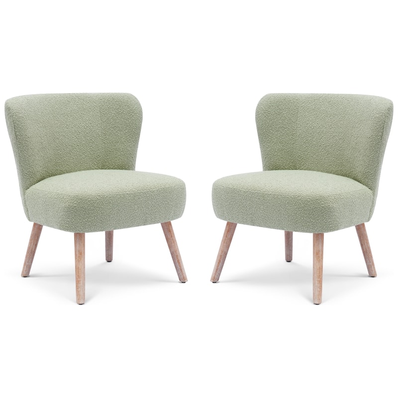 Boucle Polyester Upholstered Armless Accent Chair - Stain Resistant (Set of 2)
