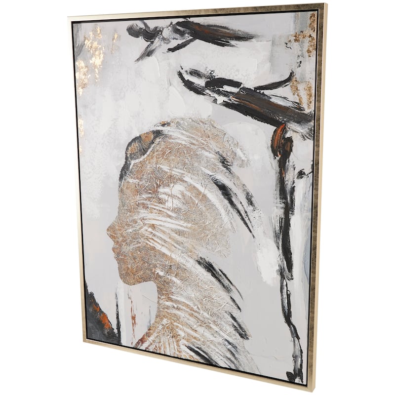 Canvas Abstract Women's Profile Framed Wall Art with Gold Foil Details and Black Accents - Brown - Roche River Decor