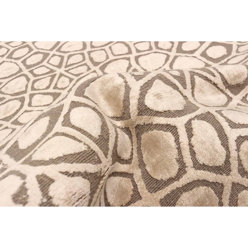 ECARPETGALLERY Hand Loomed Elysian Beige, Dark Brown Viscose, Wool Rug - 4'10 x 7'0