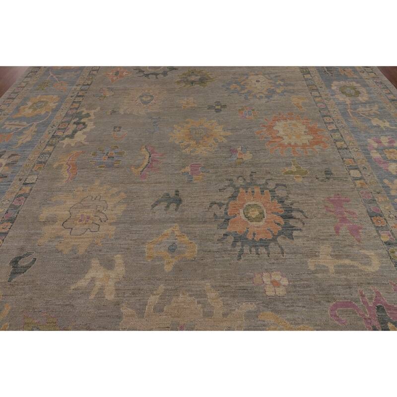 Oushak Turkish Large Area Rug Floral Hand-Knotted Wool Carpet - 10'1"x 14'0"