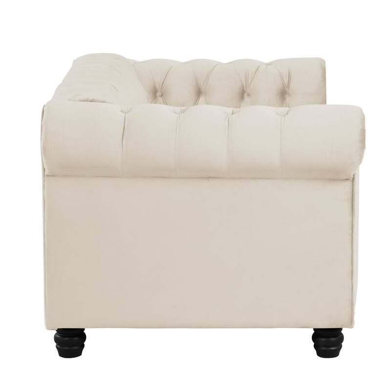 Morden Fort Classic Tufted Velvet Upholstered Chesterfield Club Loveseat and Sofa 2Pieces with Nailhead for Living Room