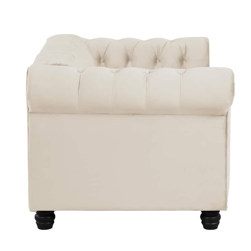 Morden Fort Velvet Chesterfield Loveseat with Button Tufted, Nailhead and Solid Legs for Living Room