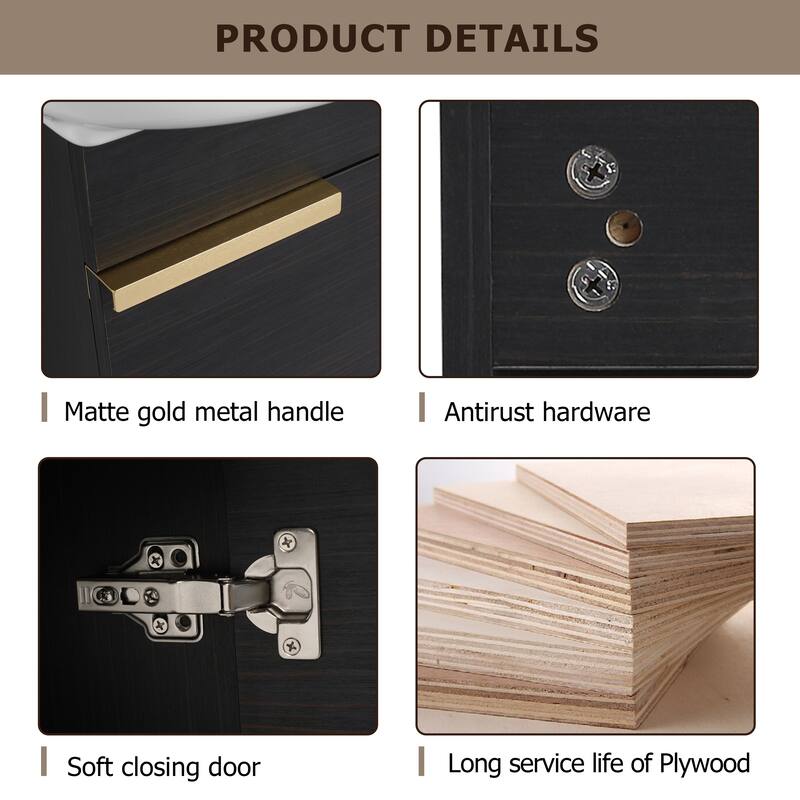 Compact Bathroom Vanity with Sink, Oval Single Ceramic Sink Bathroom Cabinet for Small Bathroom