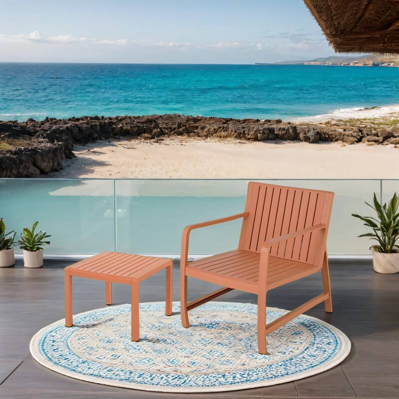 Malwee Indoor/Outdoor Furniture Chair Set with Table, All-Weather UV Resistant PP Material, for Garden, Balcony & Living Room - Apricot Brown - 2-Piece
