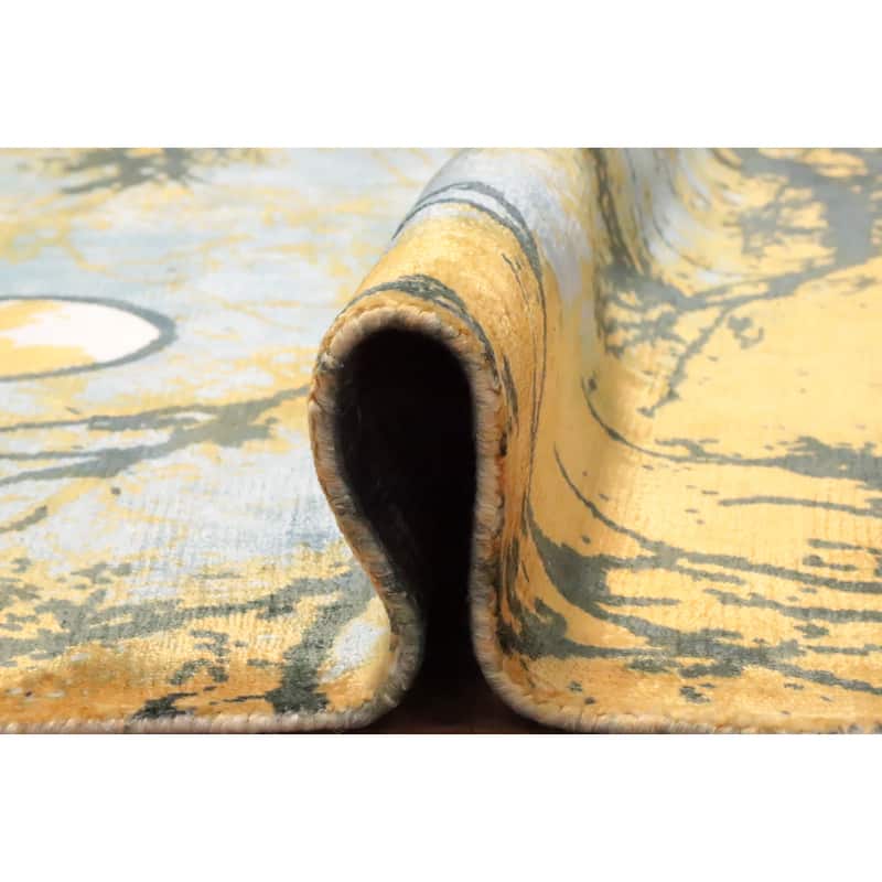 Hand Knotted Oriental Viscose Silk Carpet Modern Pictorial Oranges & Rust Abstract Area Rug - 7' 10'' X 5' 8''