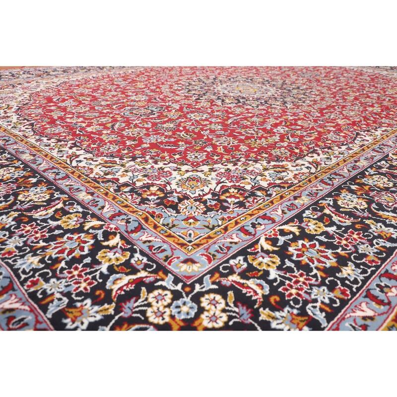 Traditional Red Kashan Turkish Area Rug Floral Machine-Made Carpet - 9'8" x 12'9"