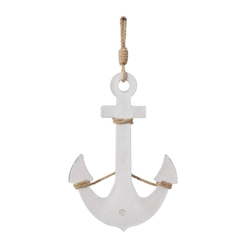 Wooden Anchor Home Wall Decor with Hanging Rope - White - Roche River Decor