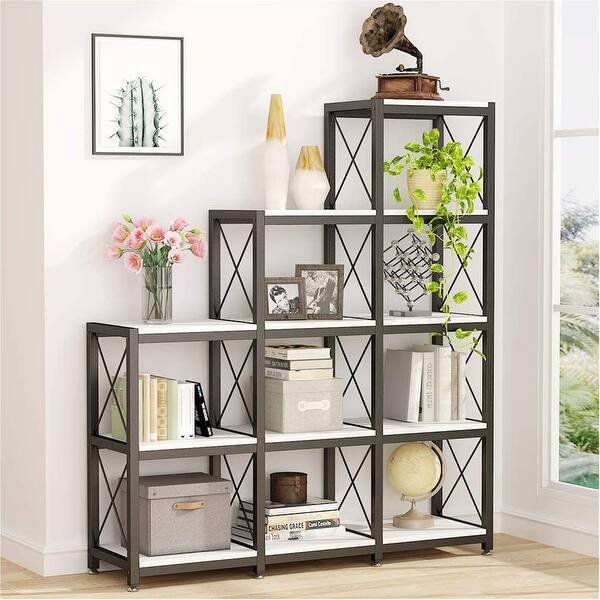 Shop Corner Bookshelf 9 Cubes Stepped Etagere Bookcase Overstock 30488462