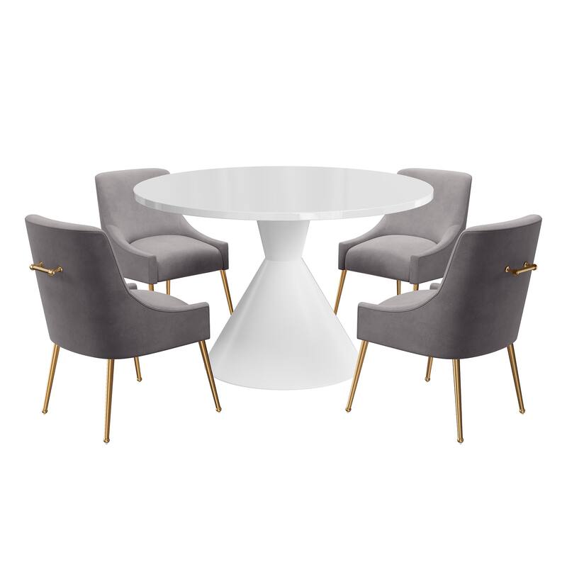 48" Light Luxury White High Gloss Large Countertop Dining Table with Velvet Dining Chair Set