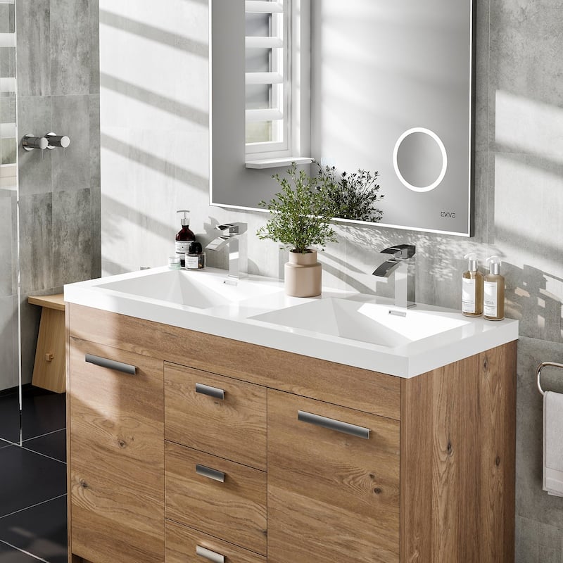 Eviva Lugano 48" Natural Oak DS Bath Vanity with WH Integrated Top