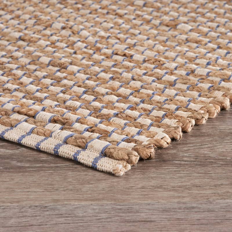 Sevita Organic Jute Interwoven Area Rug, Natural and Indigo