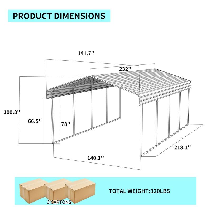 Outdoor Heavy Duty Metal Garage Car Shelter Carport for Boats, Truck