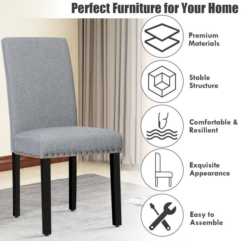 Set of 2 Fabric Upholstered Dining Chairs with Nailhead