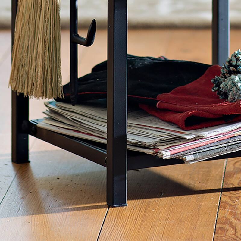 Wood Rack With Fireplace Tools - Black