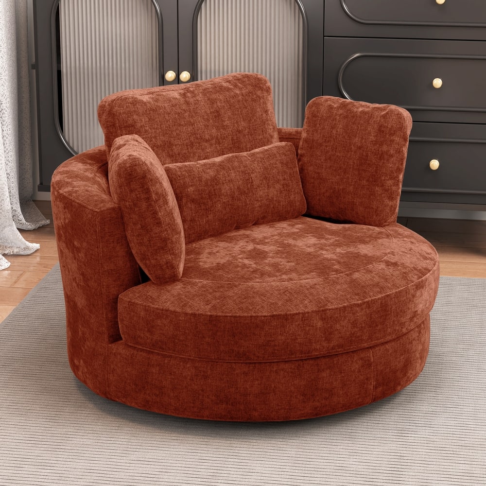 50.2"W Accent Barrel Chair,360° Swivel Club Chair with Metal Base