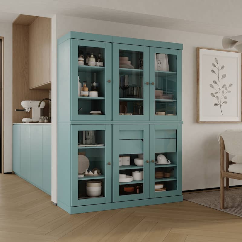 Palace Imports 100% Solid Wood 48.5" Pantry China Cabinet with Clear Glass Doors, 2-Drawers and Adjustable Shelves