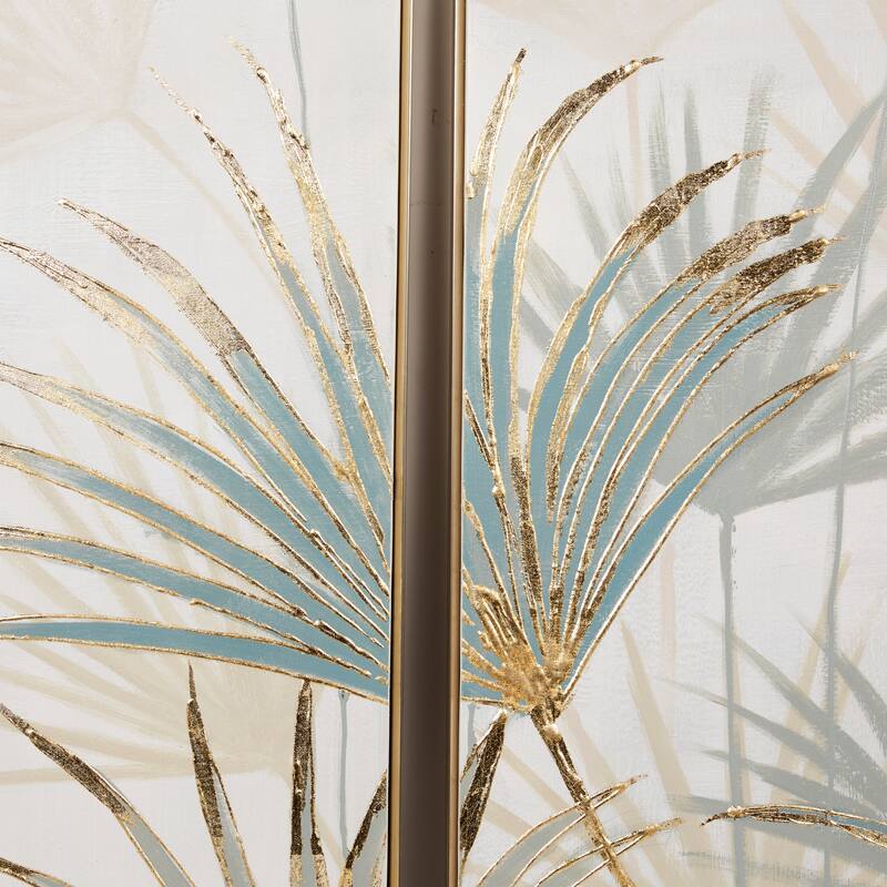 Brown Canvas Palm Leaf Framed Wall Art with Gold Frame (Set of 3)
