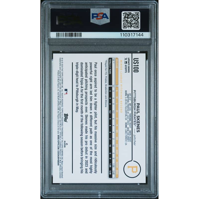 Paul Skenes 2024 Topps Update Baseball Rookie Card #US100 Graded PSA 10 - 8' x 11'