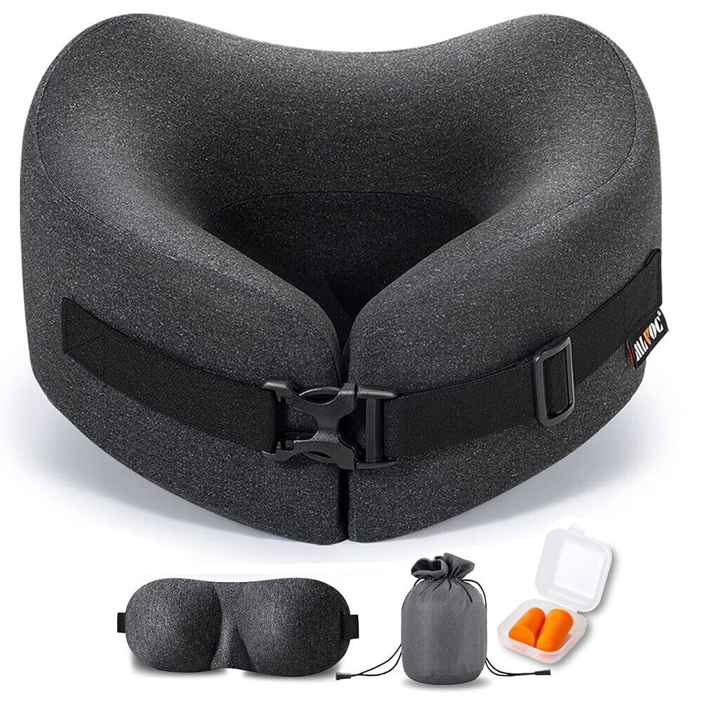 Travel Pillow Memory Foam Neck Pillow Adjustable Comfort Breathable Cover with 3D Sleep mask Earplugs Box Soft Standard Single