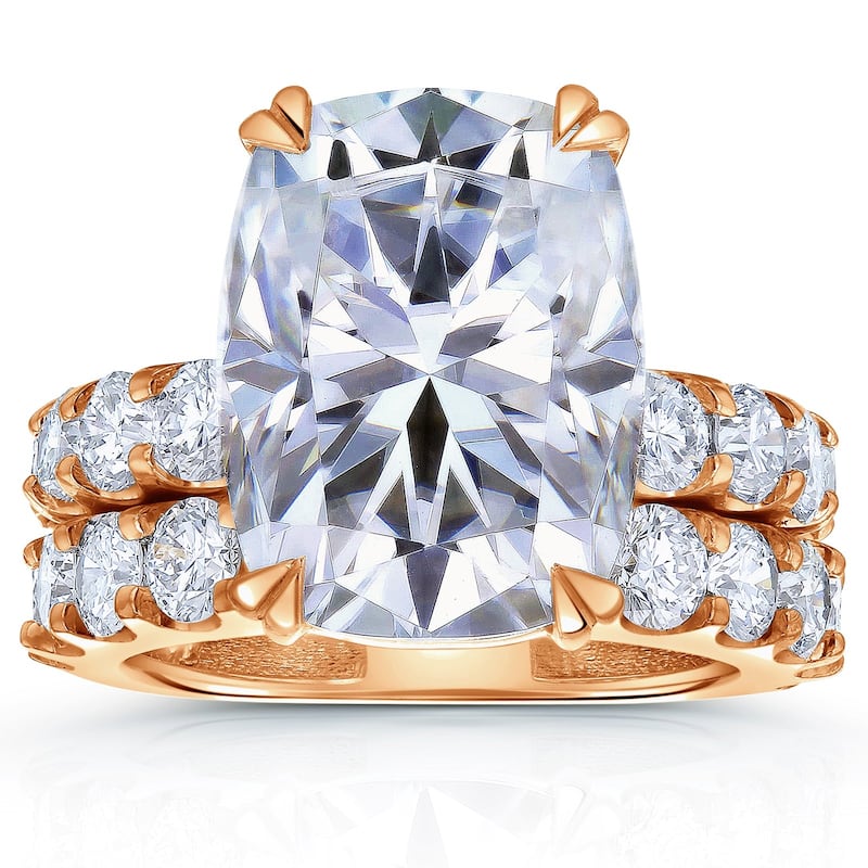 Kobelli 10.4 Carat Moissanite & Lab Grown Diamond 14k Solid Gold Cushion Bold Constance 2pc Bridal Set (GH/VS, DEF/VS) - 6 - Rose