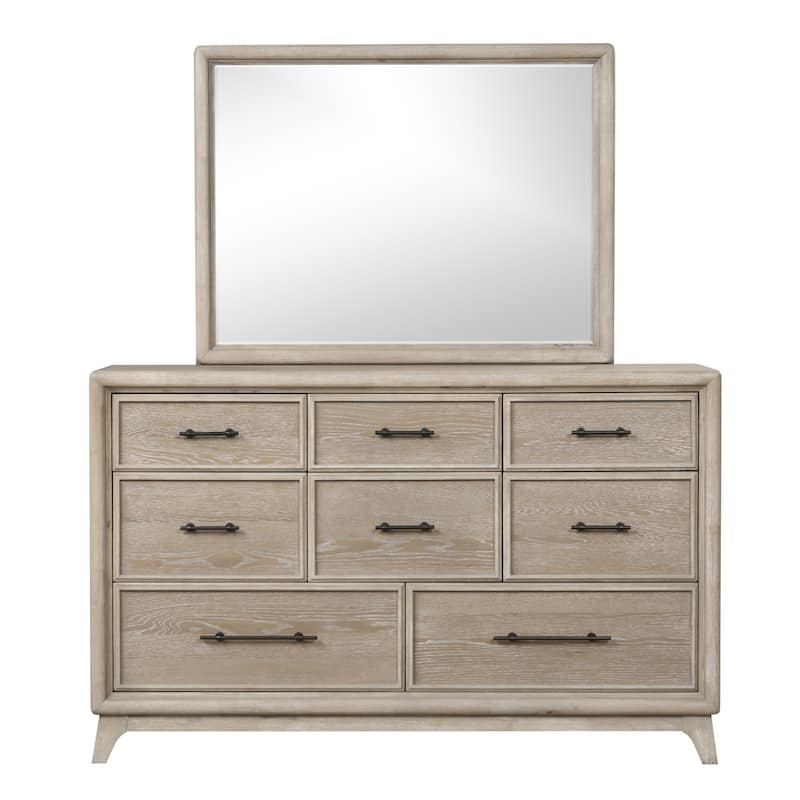 Furniture of America Lioraen Modern Oak 2-piece Solid Wood Dresser and Mirror Set
