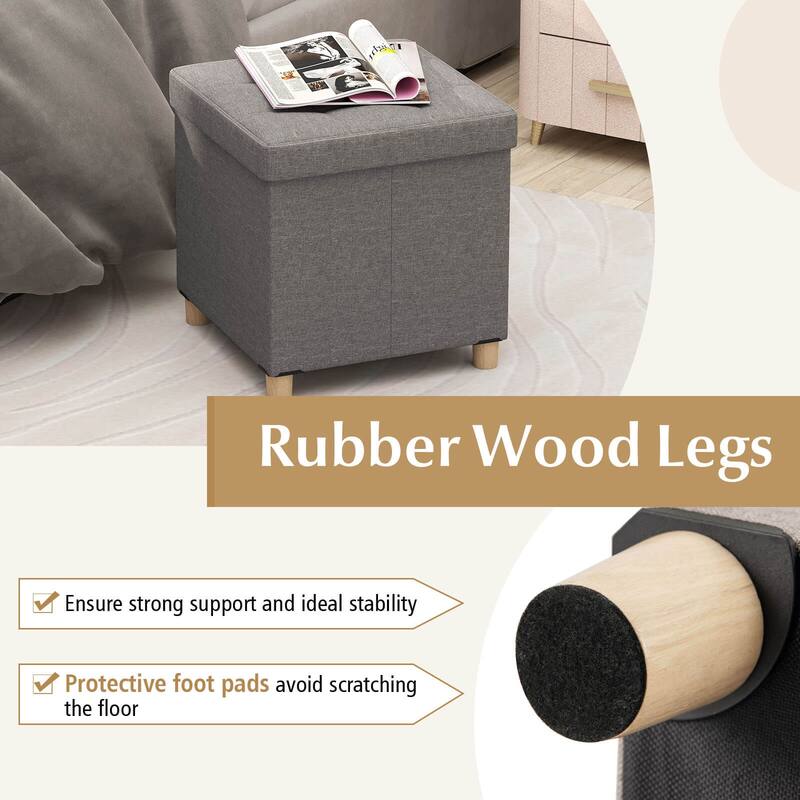 Costway 1/2 PCS 18 Inches Ottoman with Storage,Tray & Rubber Wood Legs