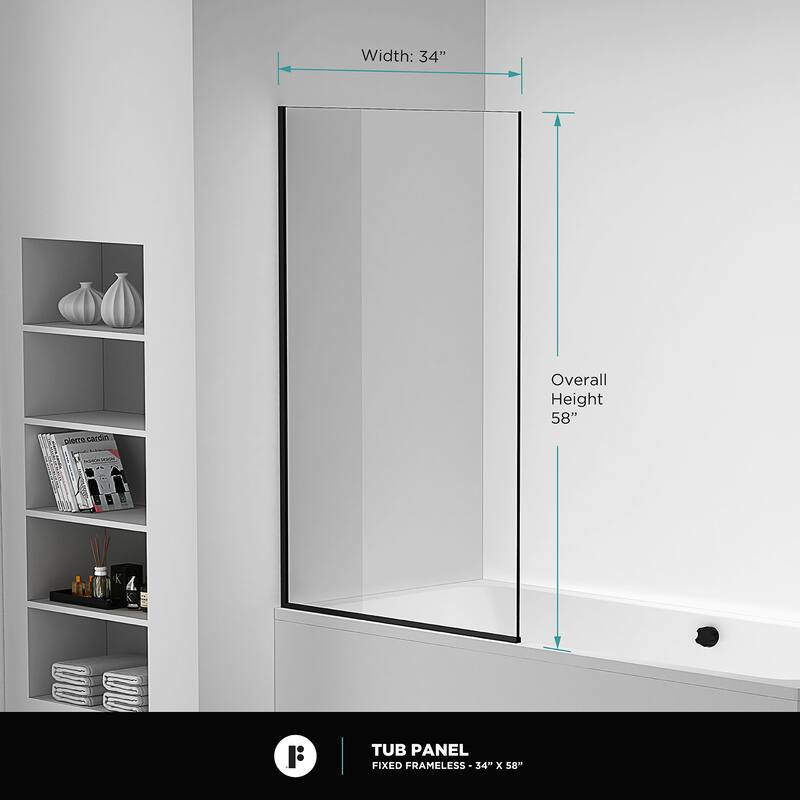 Frameless Fixed Tub Clear Tempered Shower Glass Panel
