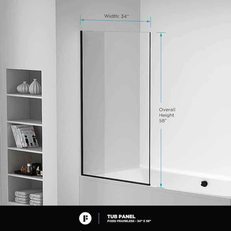 Full Frame Fixed Tub Clear Tempered Shower Glass Panel