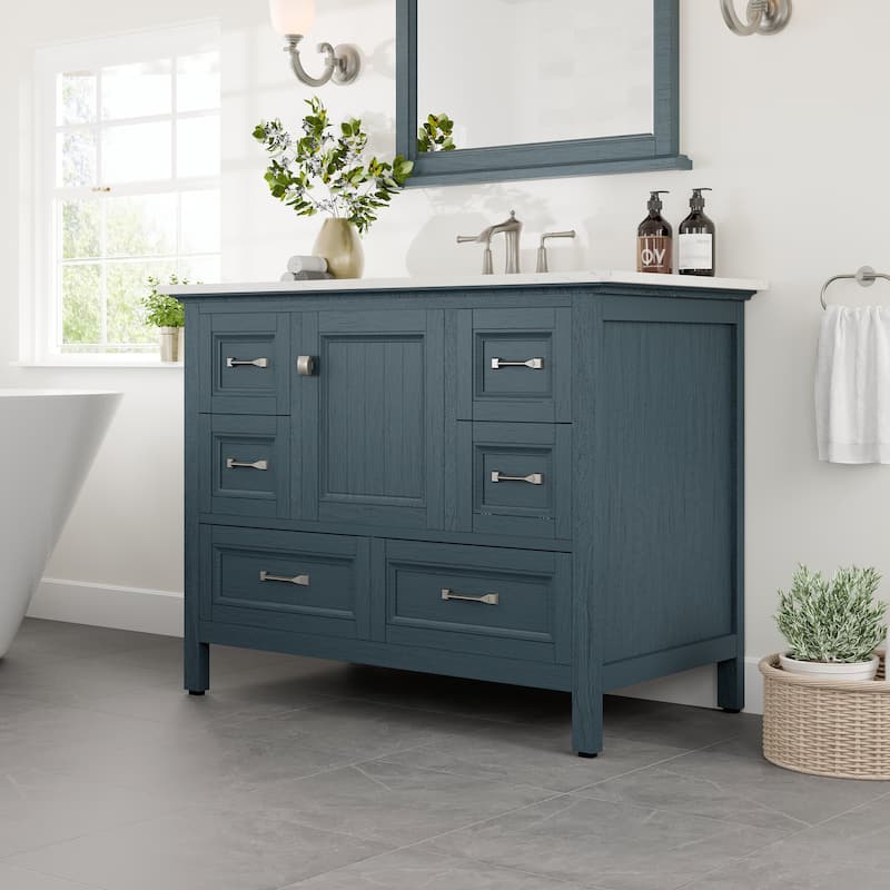 Eviva Britney 42"W x 22"D Ash Blue Bathroom Vanity with White Carrara Quartz Vanity Top - 42