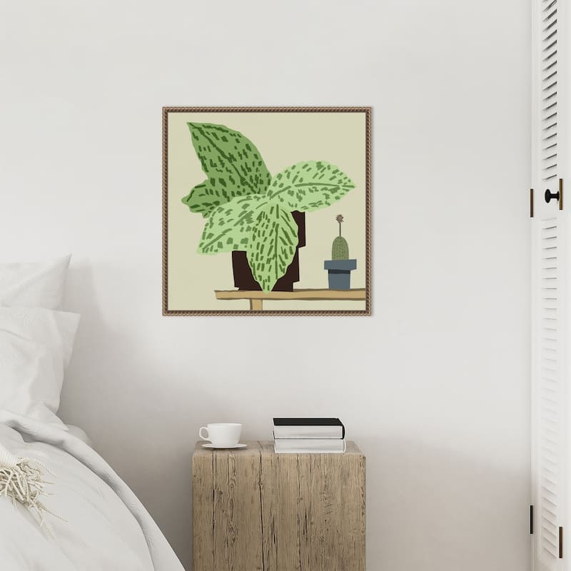 Large Leafy Plant by Little Dean Framed Canvas Wall Art Print - Sylvie Beaded Gold