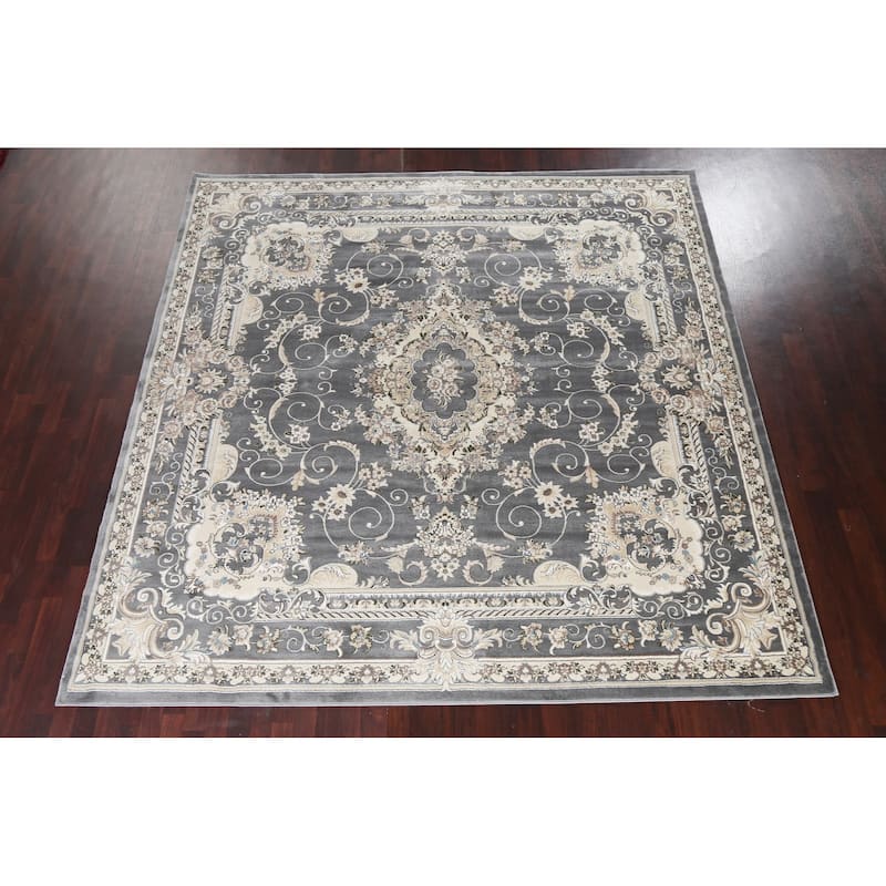 Grey Floral Medallion Transitional Turkish Rug Oriental Carpet